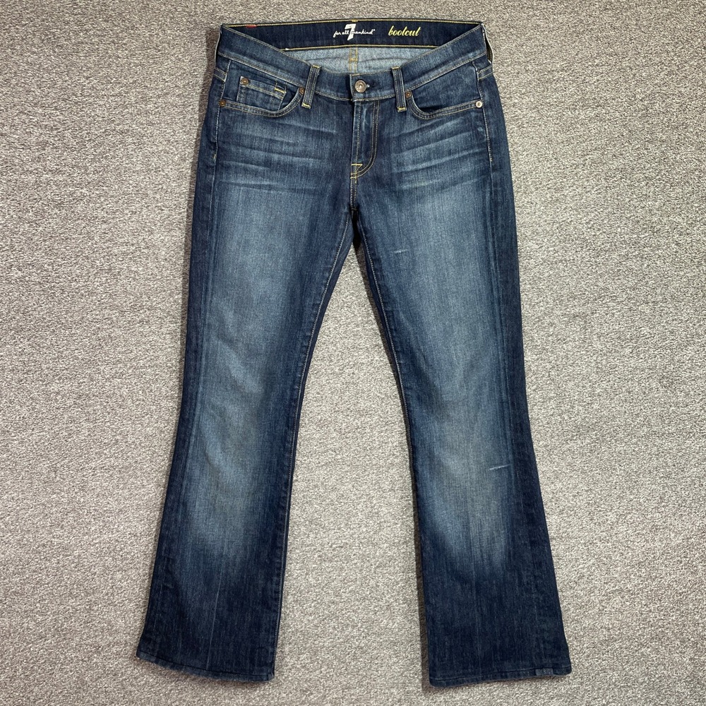 7 For All Mankind Women Bootcut Jeans Dark Wash Stretch Size 28 Squiggle Pocket